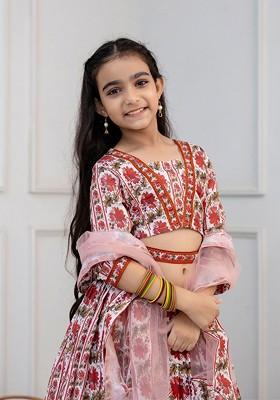 Maroon Printed Blended Lehenga Choli For Girls