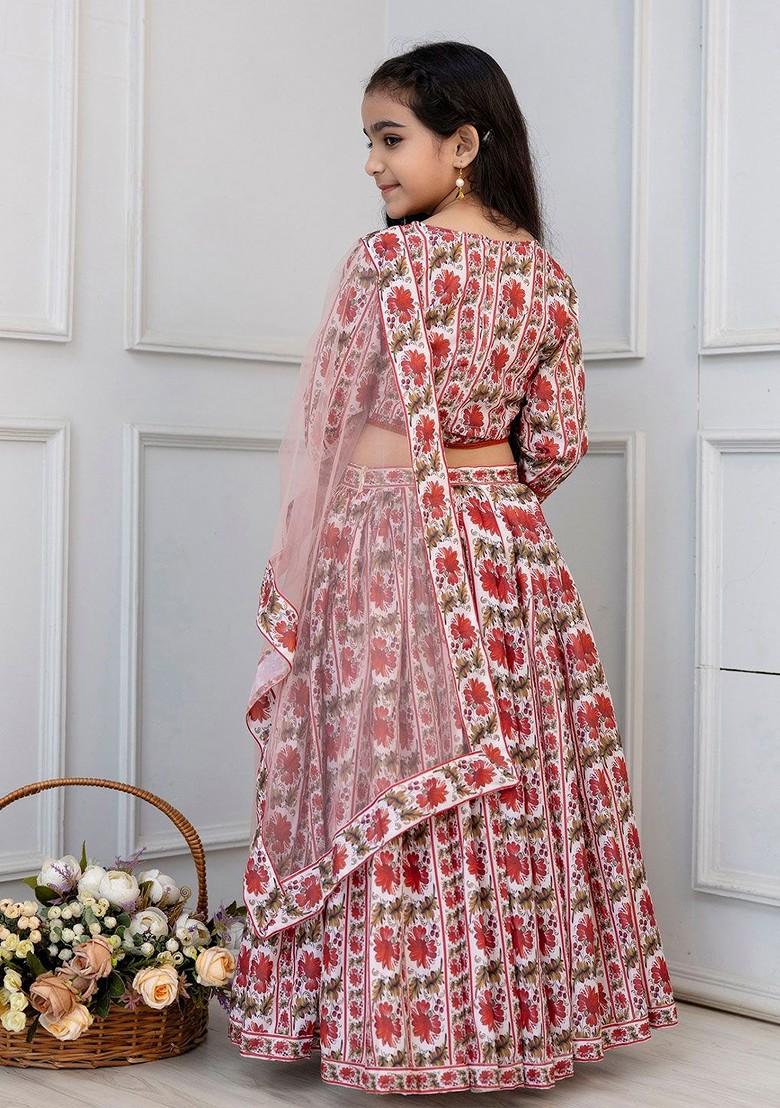Maroon Printed Blended Lehenga Choli For Girls - Indya
