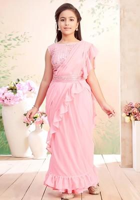 Pink Embellished Blended Lehenga Choli For Girls