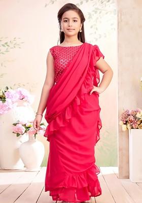 Pink Embroidered Georgette Lehenga Choli For Girls