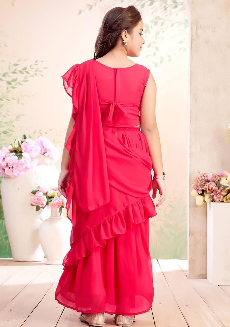 Pink Embroidered Georgette Lehenga Choli For Girls - Indya