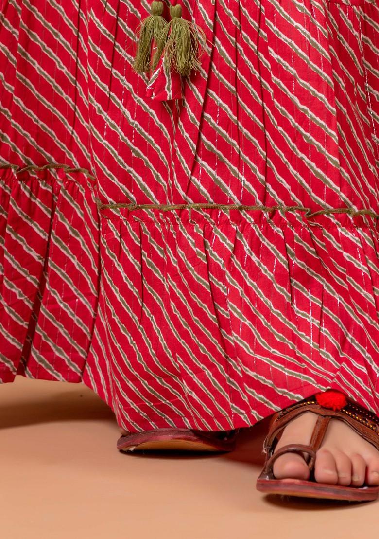 Red Printed Blended Lehenga Choli For Girls - Indya