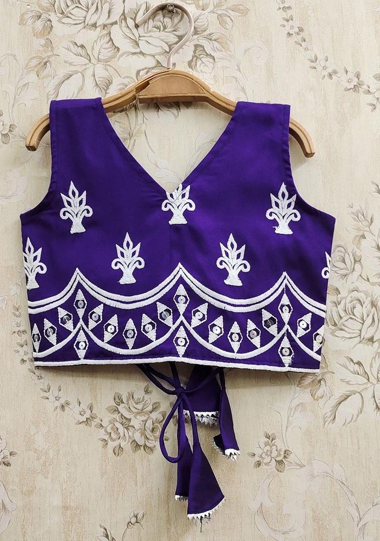 Violet Embroidered Blended Lehenga Choli For Girls - Indya