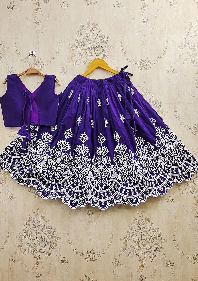 Violet Embroidered Blended Lehenga Choli For Girls - Indya