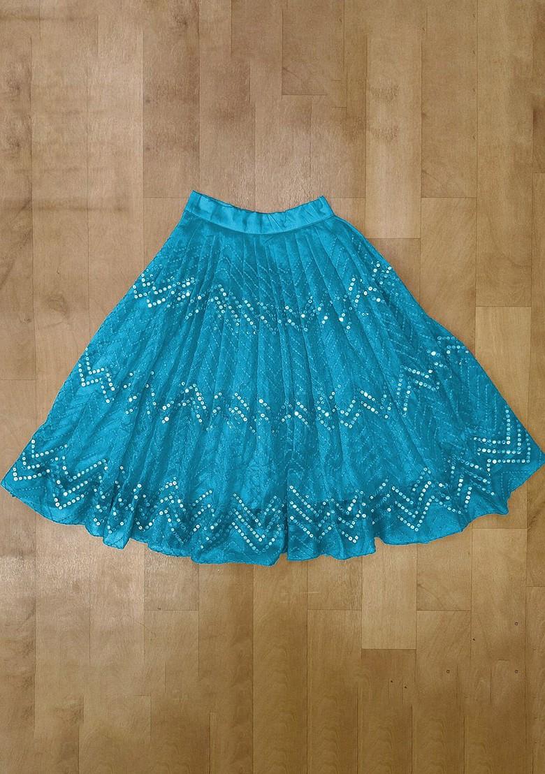 Turquoise Blue Embellished Blended Lehenga Choli For Girls - Indya