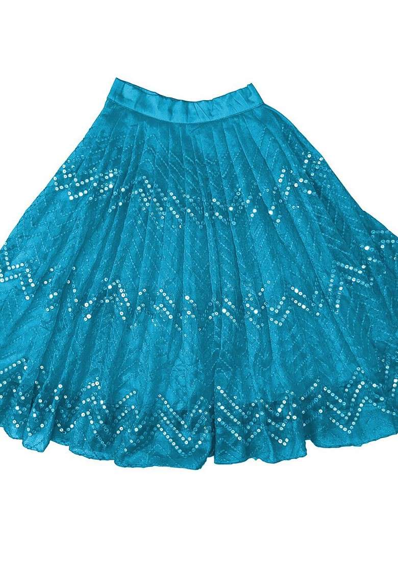 Turquoise Blue Embellished Blended Lehenga Choli For Girls - Indya