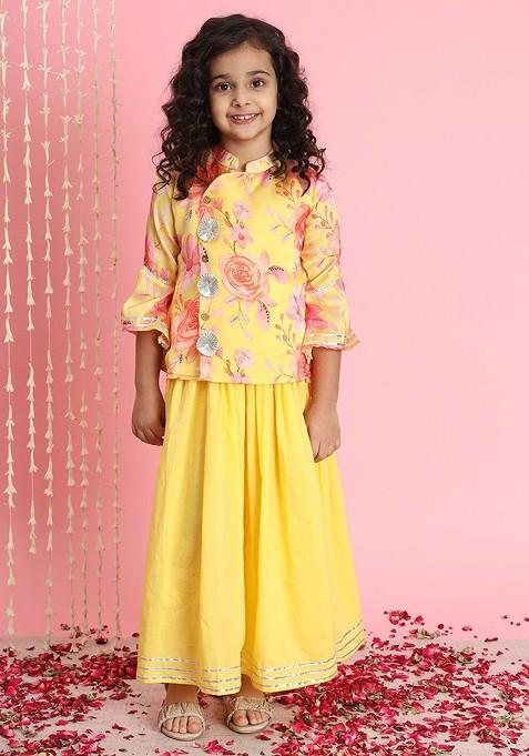 Yellow Printed Blended Lehenga Choli For Girls — view on Indya