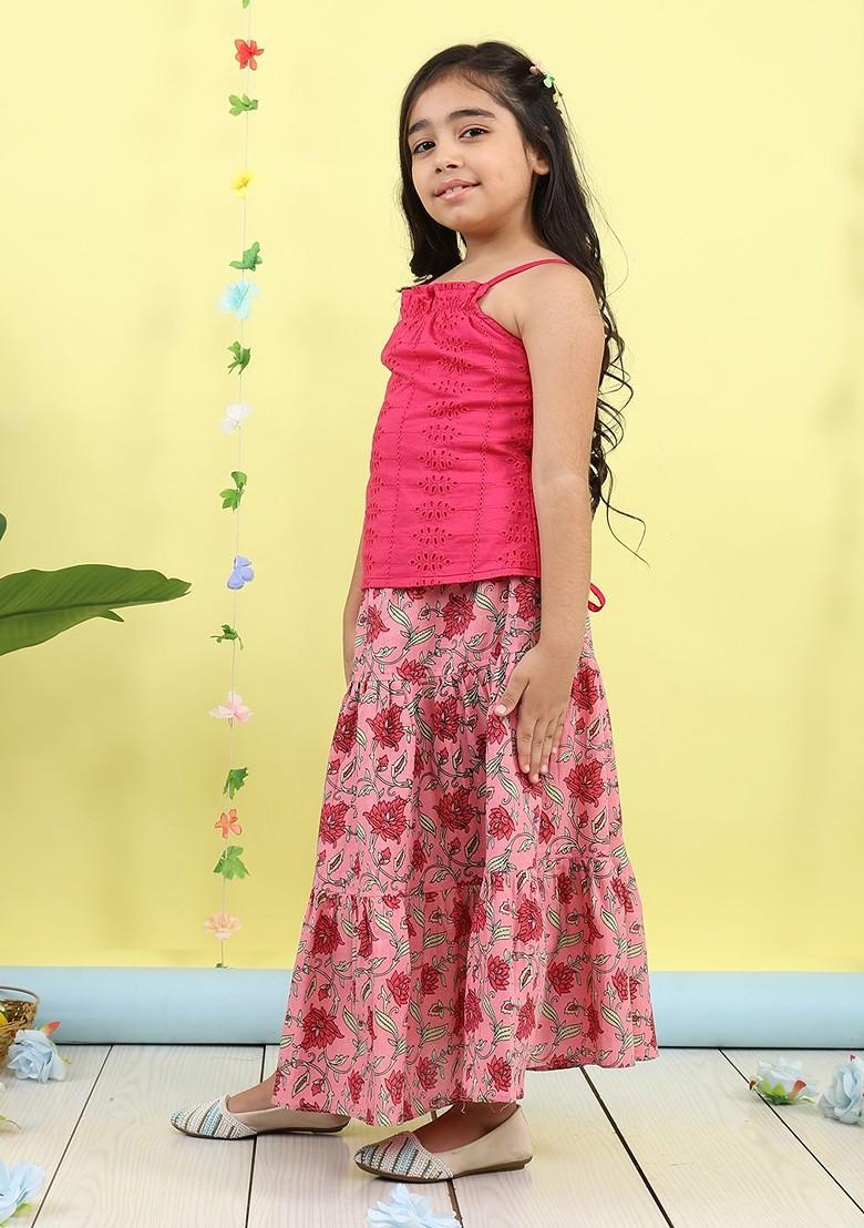 Pink Embroidered Cotton Blend Lehenga Choli For Girls - Indya
