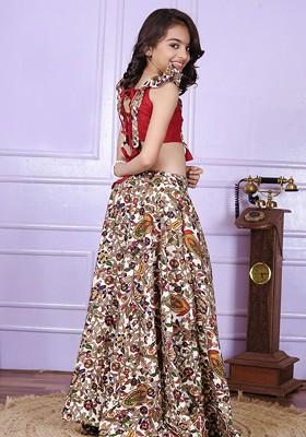 Beige Printed Blended Lehenga Choli For Girls