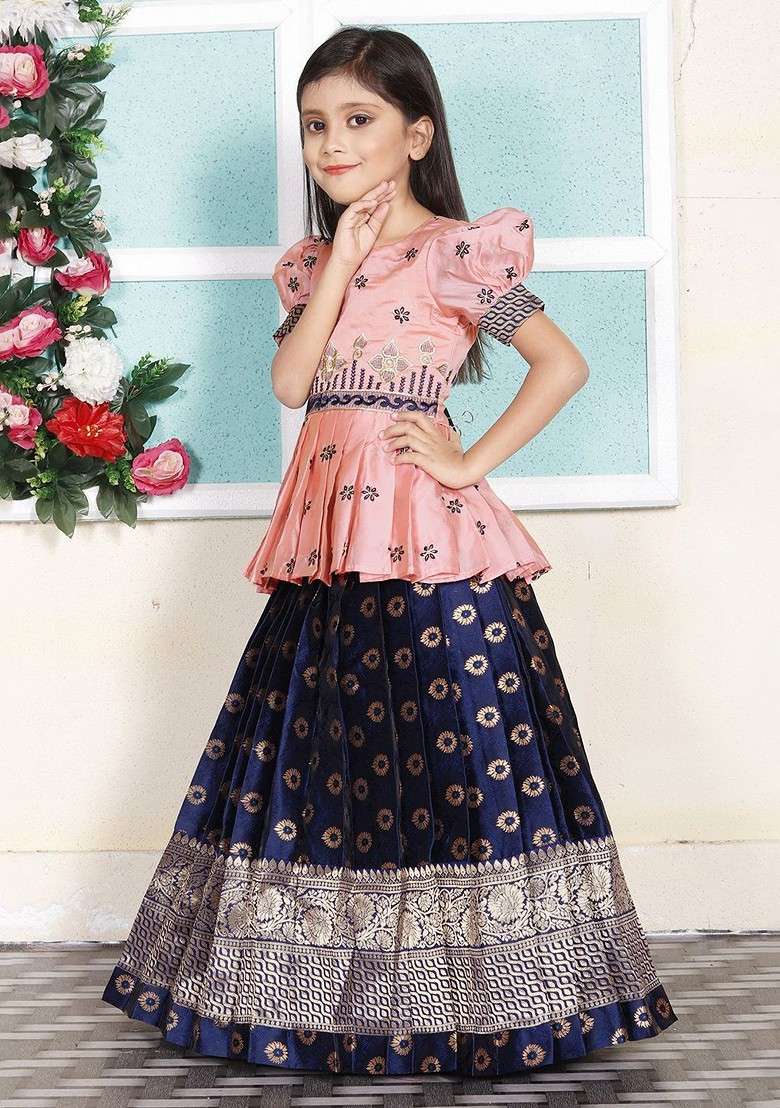 Rose Embroidered Blended Lehenga Choli For Girls - Indya