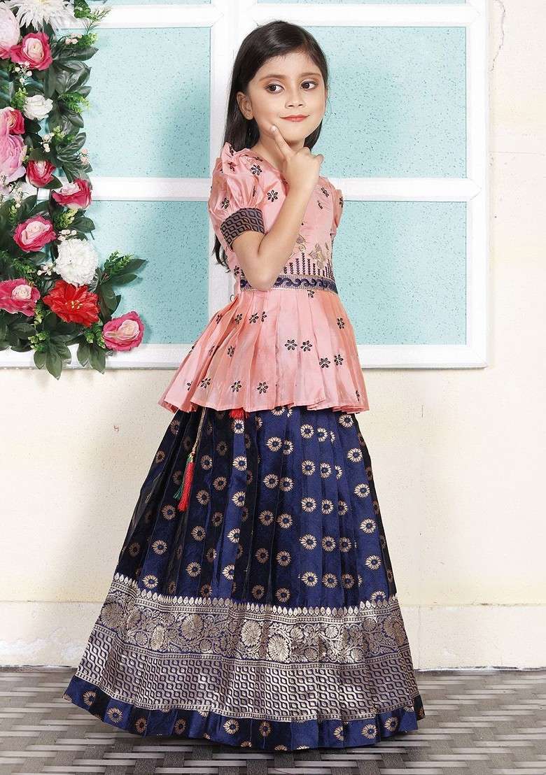 Rose Embroidered Blended Lehenga Choli For Girls - Indya
