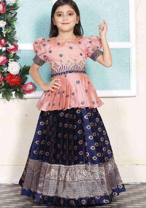 Rose Embroidered Blended Lehenga Choli For Girls