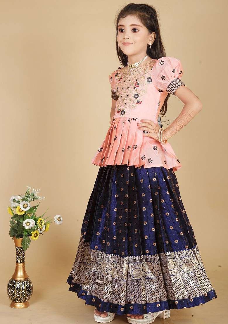 Rose Embroidered Blended Lehenga Choli For Girls - Indya