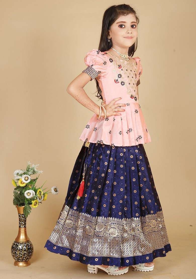 Rose Embroidered Blended Lehenga Choli For Girls - Indya
