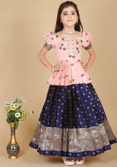 Rose Embroidered Blended Lehenga Choli For Girls