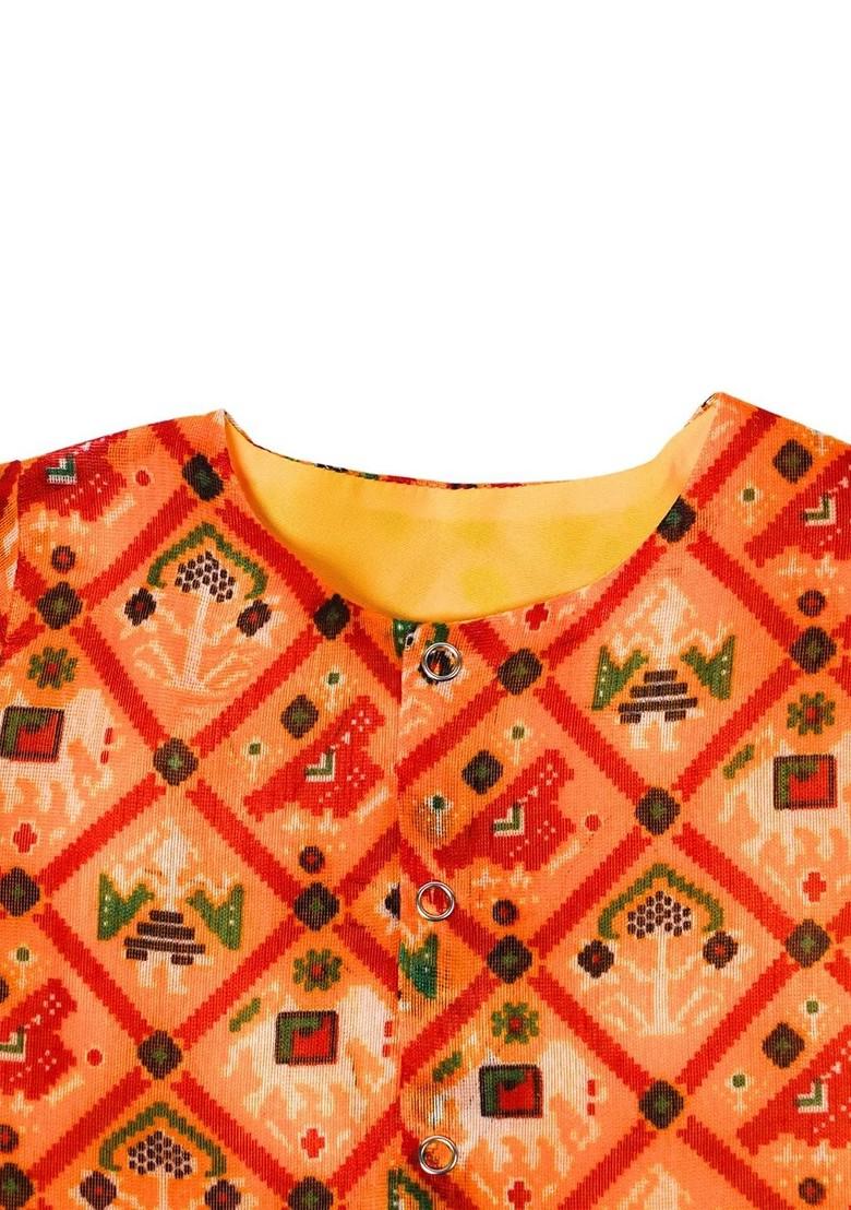 Red Printed Blended Lehenga Choli For Girls - Indya