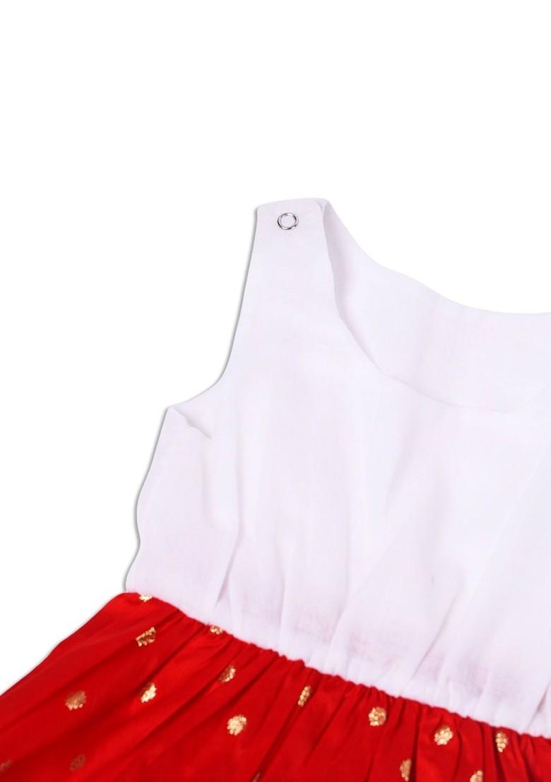 Red Printed Blended Lehenga Choli For Girls - Indya