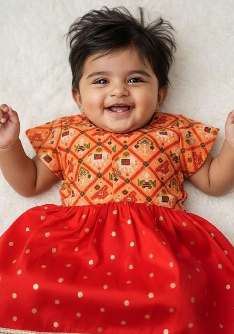 Red Printed Blended Lehenga Choli For Girls — view on Indya