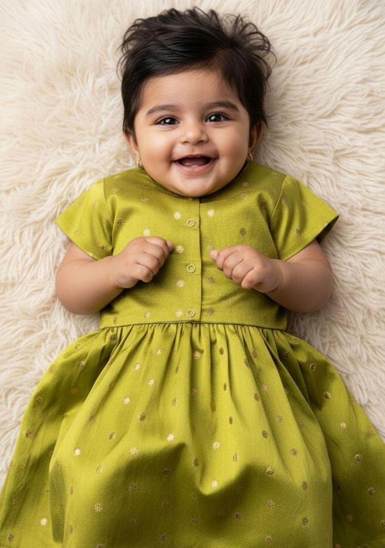 Green Zari Blended Lehenga Choli For Girls - Indya