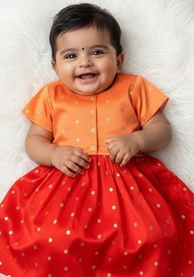 Red Embellished Blended Lehenga Choli For Girls