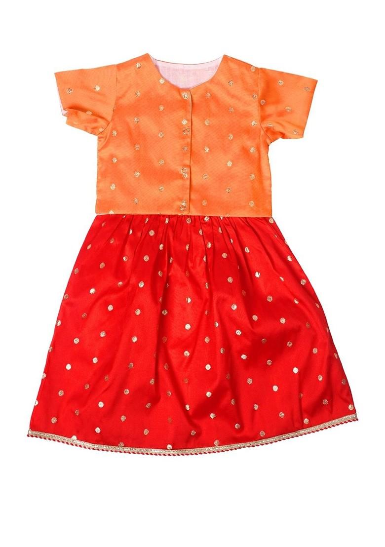 Red Embellished Blended Lehenga Choli For Girls - Indya