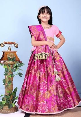 Fuchsia Embroidered Blended Lehenga Choli For Girls