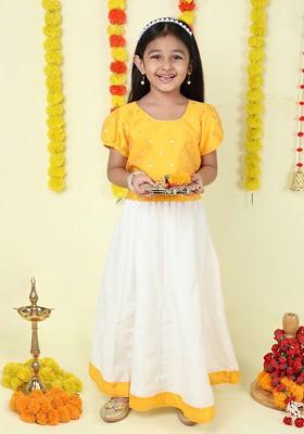 Yellow Zari Blended Lehenga Choli For Girls