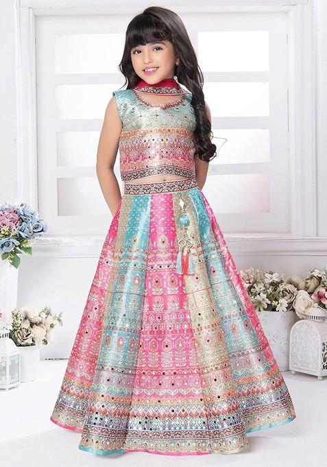 Blue Embellished Blended Lehenga Choli For Girls — view on Indya