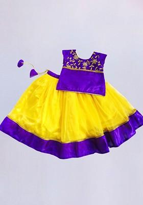 Violet Embroidered Blended Lehenga Choli For Girls