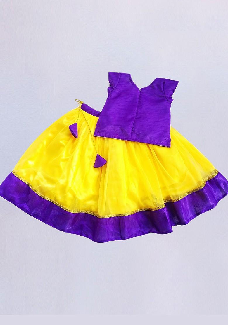 Violet Embroidered Blended Lehenga Choli For Girls - Indya