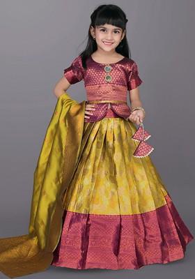 Lime Green Embroidered Blended Lehenga Choli For Girls