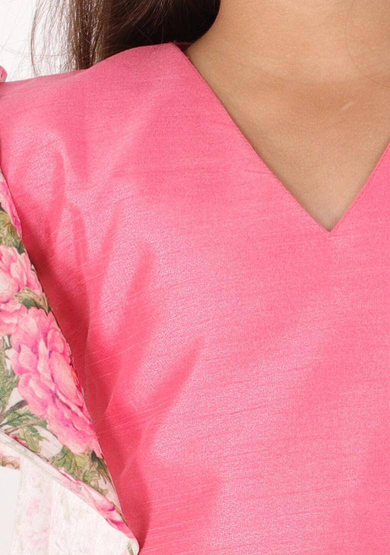 Pink Embroidered Blended Lehenga Choli For Girls - Indya