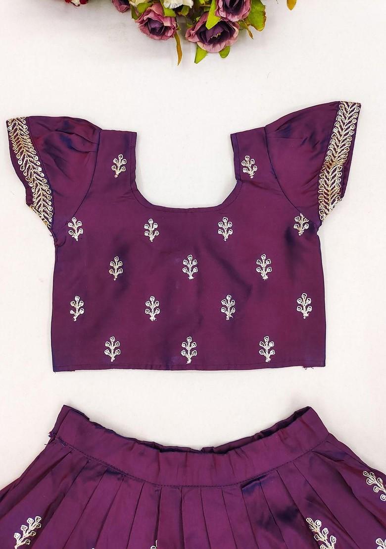 Purple Embroidered Silk Lehenga Choli For Girls - Indya