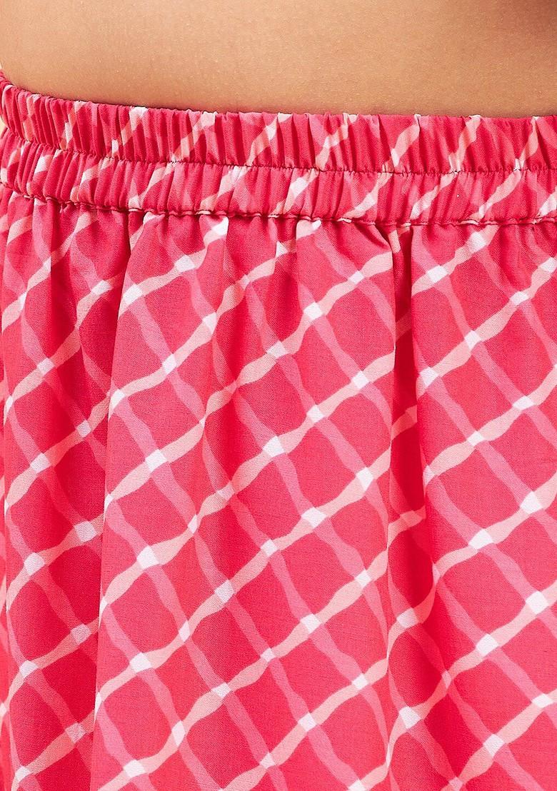 Pink Printed Blended Lehenga Choli For Girls - Indya