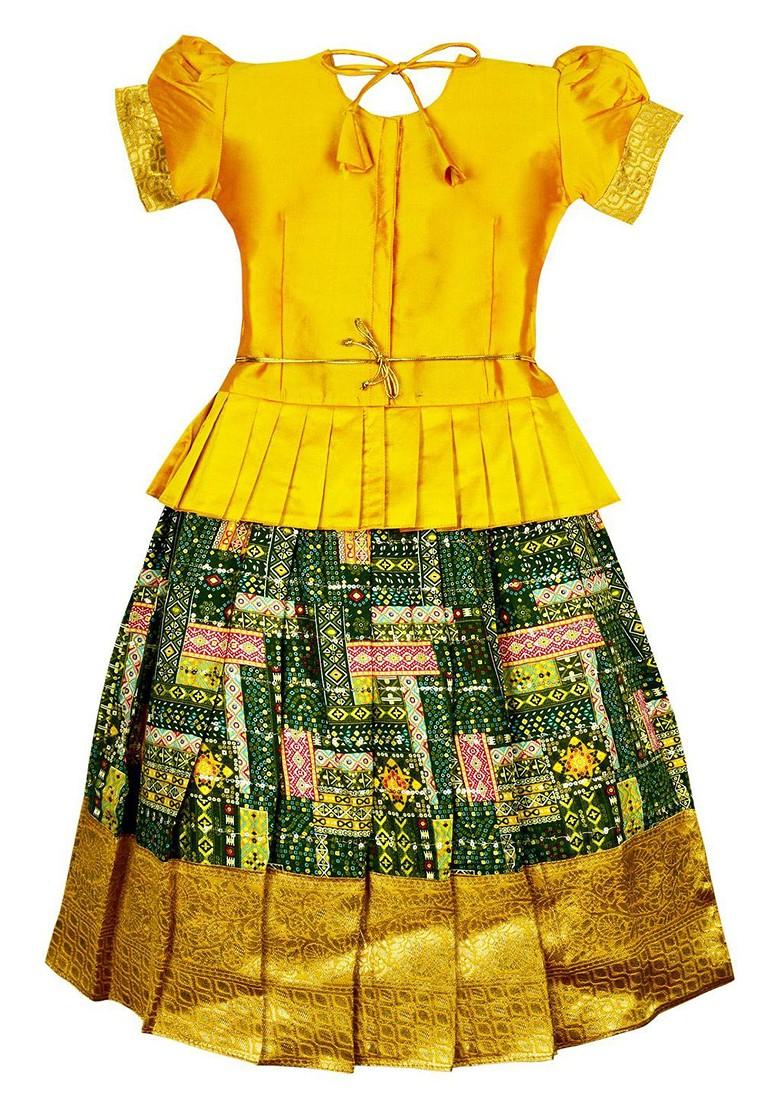 Gold Embroidered Cotton Blend Lehenga Choli For Girls - Indya