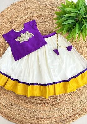 Violet Embroidered Blended Lehenga Choli For Girls