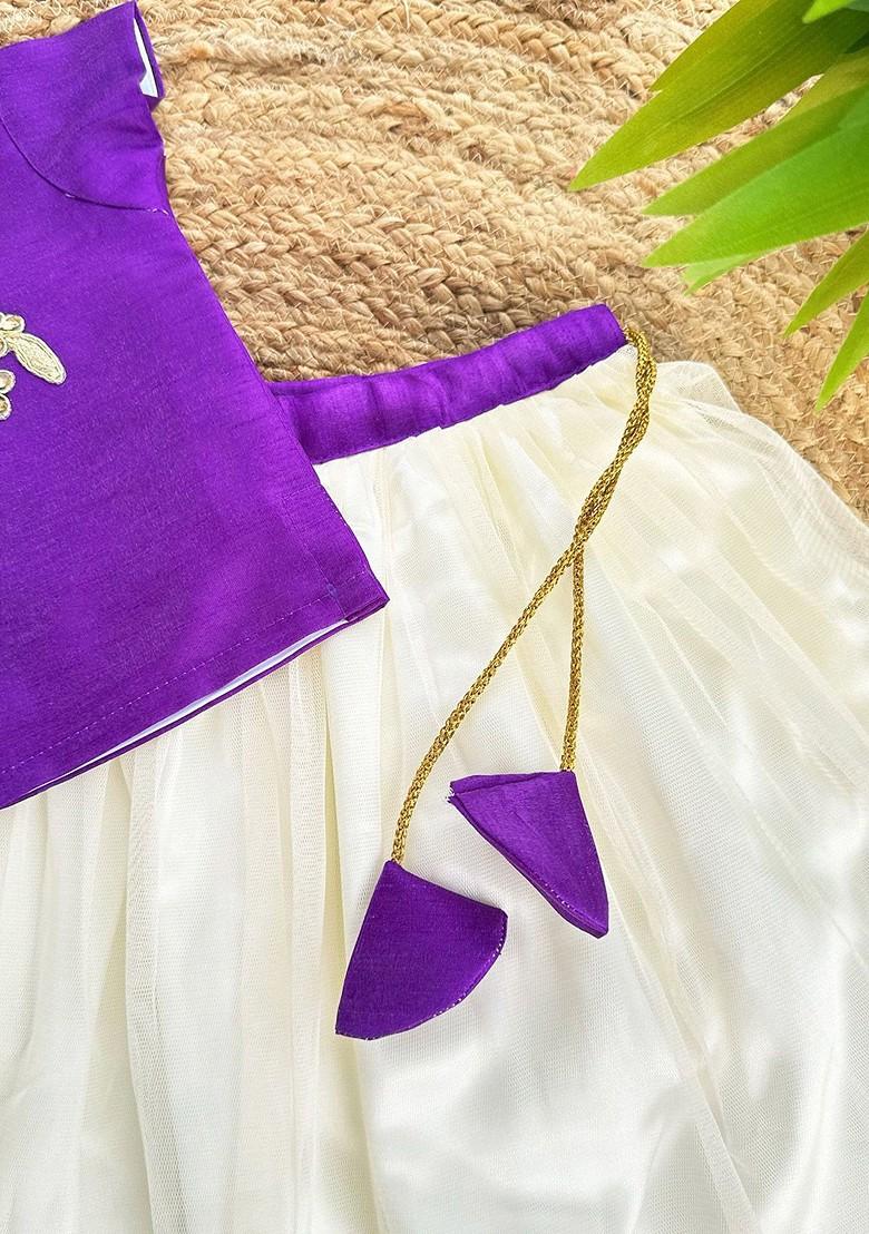 Violet Embroidered Blended Lehenga Choli For Girls - Indya