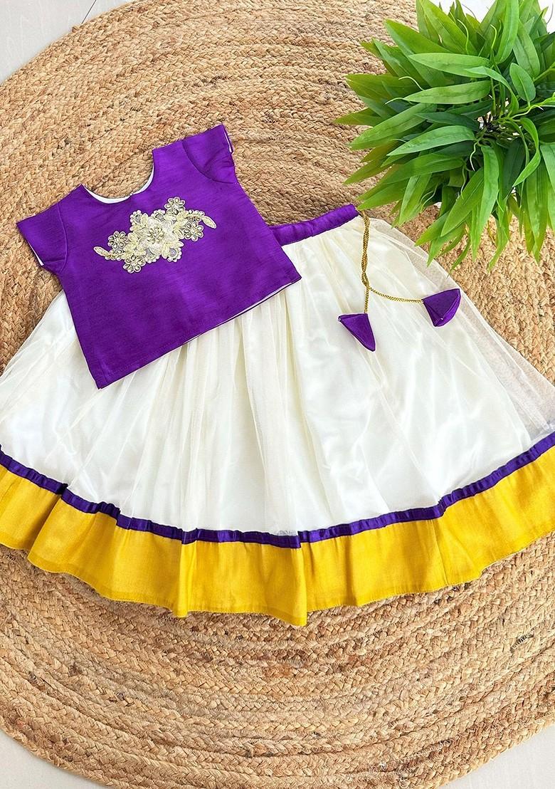 Violet Embroidered Blended Lehenga Choli For Girls - Indya