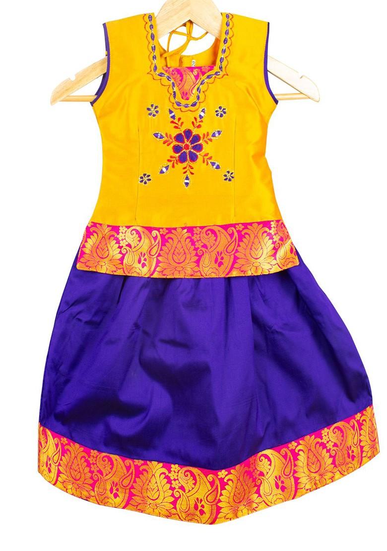 Gold Embroidered Blended Lehenga Choli For Girls - Indya