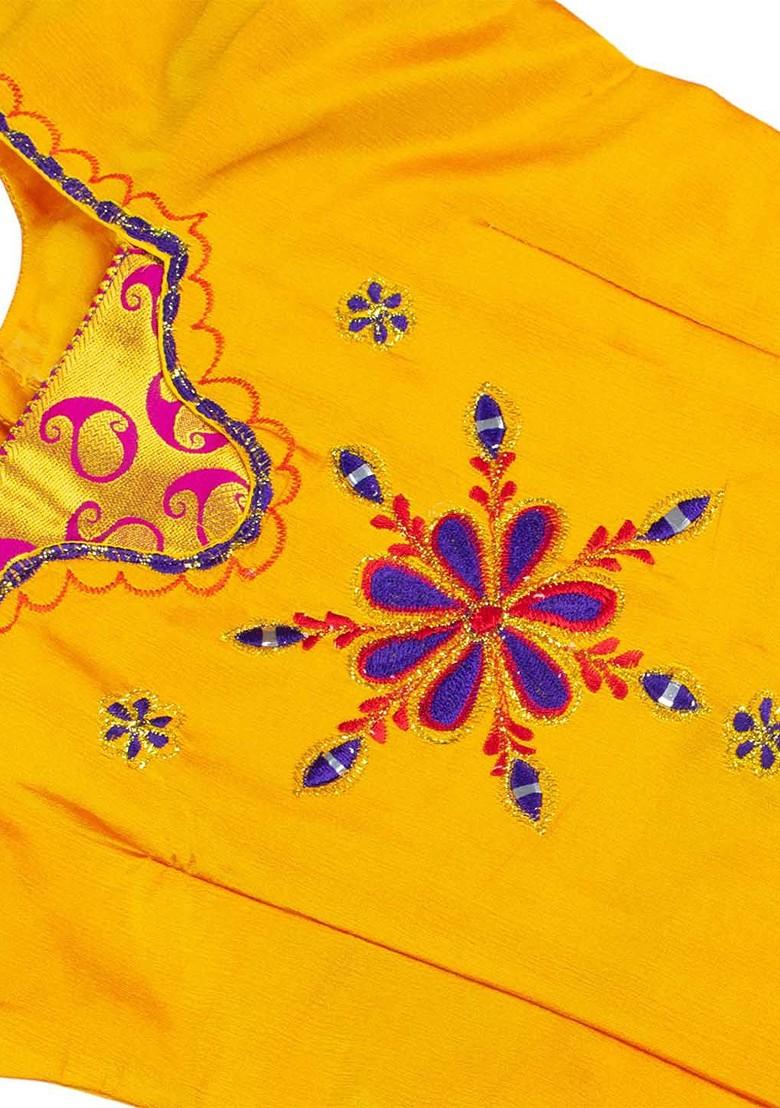 Gold Embroidered Blended Lehenga Choli For Girls - Indya