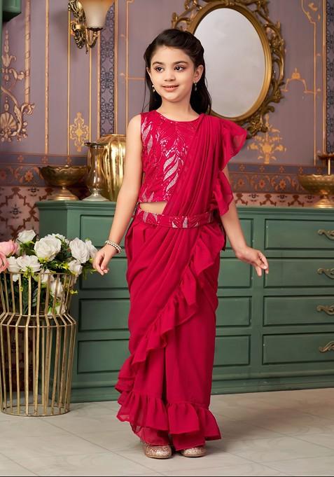 Pink Printed Blended Lehenga Choli For Girls — view on Indya