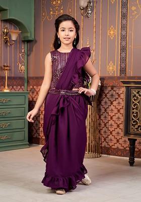 Purple Embellished Blended Lehenga Choli For Girls