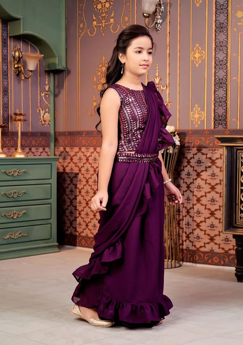 Purple Embellished Blended Lehenga Choli For Girls - Indya