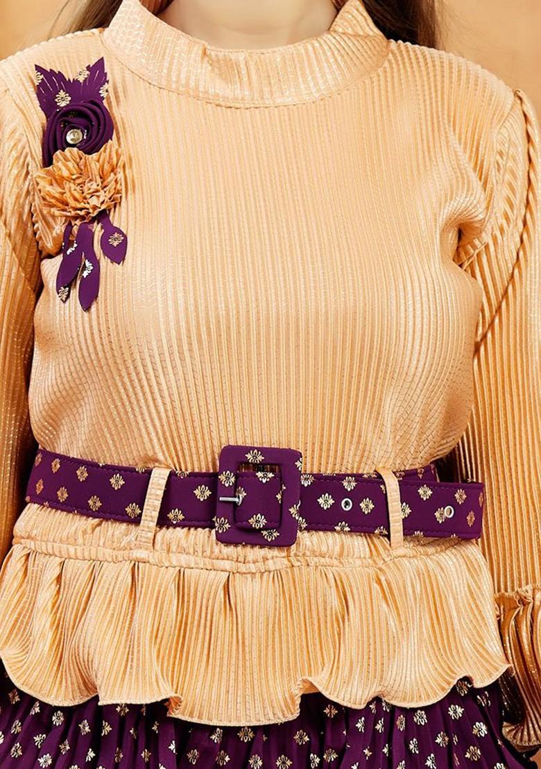 Beige Embroidered Blended Lehenga Choli For Girls - Indya