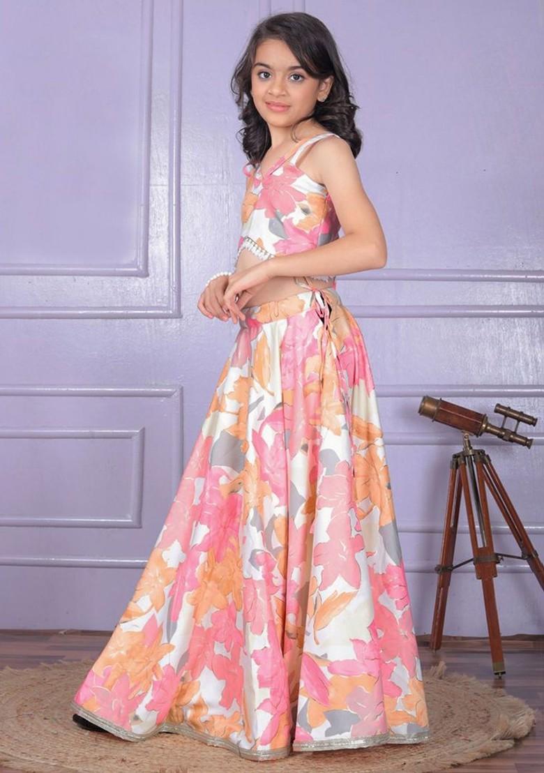 Pink Zari Blended Lehenga Choli For Girls - Indya