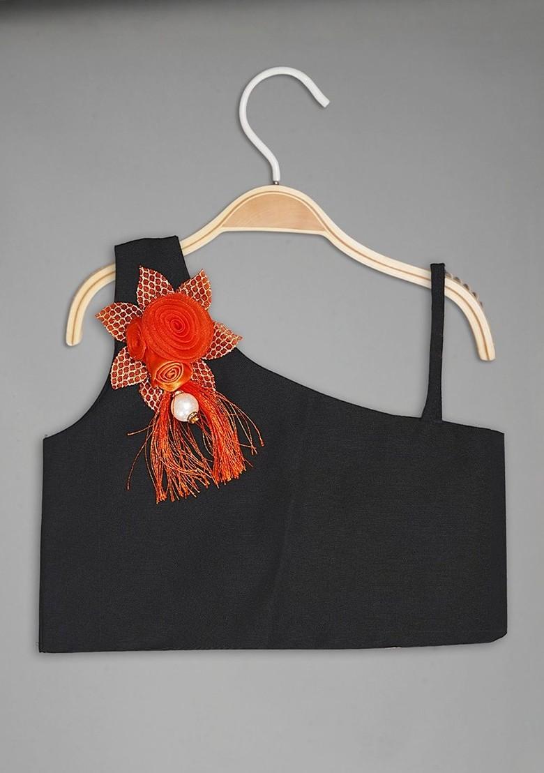 Orange Printed Blended Lehenga Choli For Girls - Indya