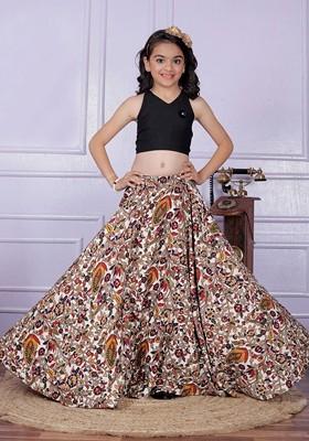 Beige Embroidered Blended Lehenga Choli For Girls