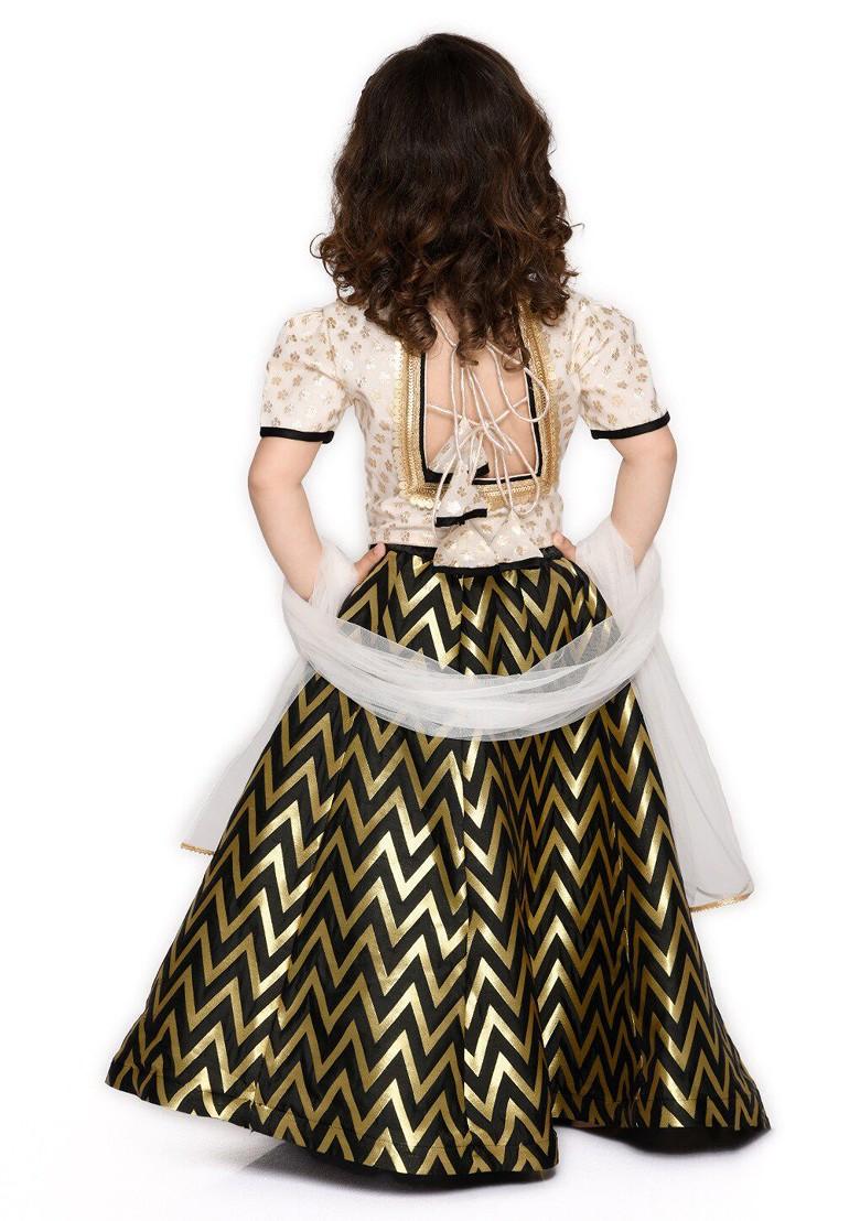 Black Embroidered Blended Lehenga Choli For Girls - Indya