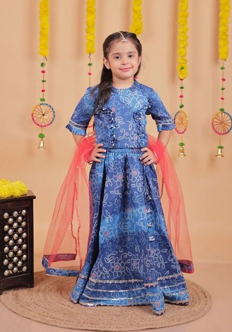 Red Printed Blended Lehenga Choli For Girls — view on Indya