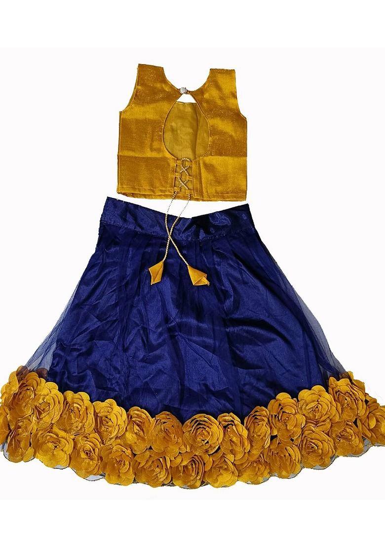 Navy Blue Embroidered Blended Lehenga Choli For Girls - Indya